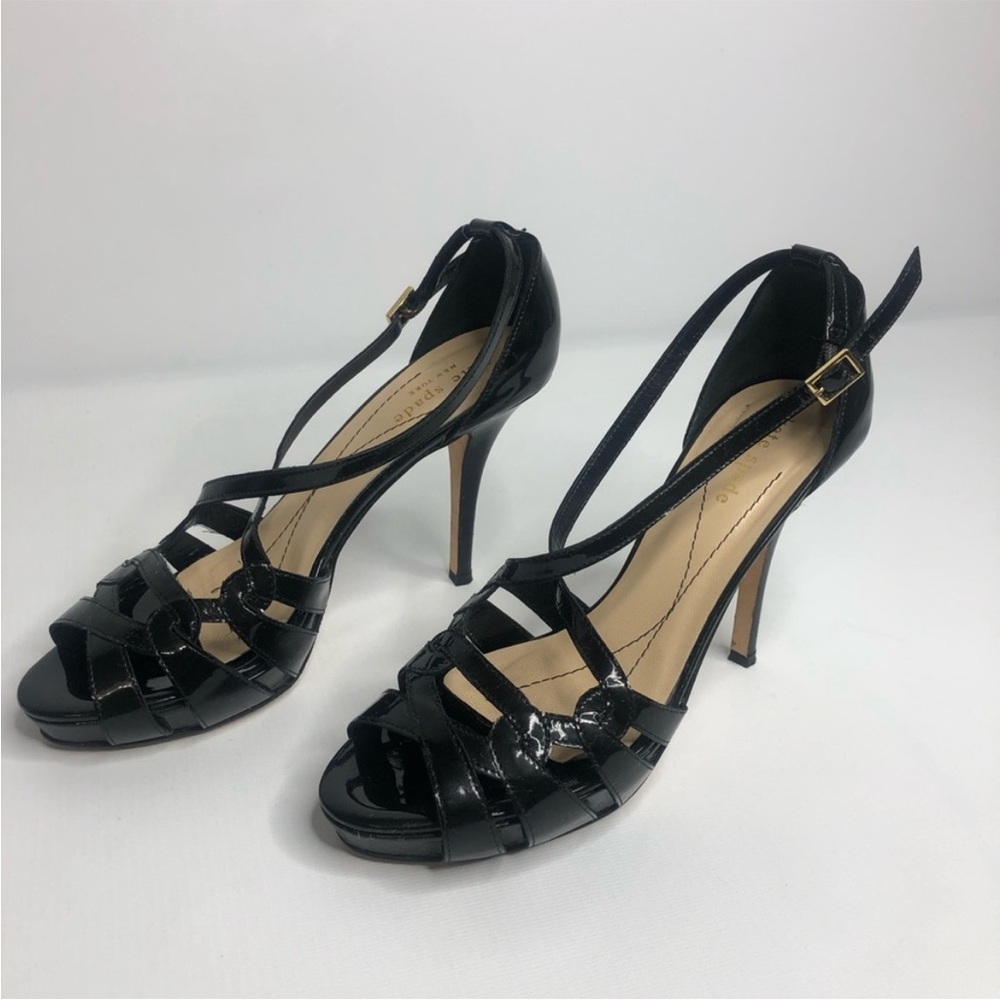 Kate Spade Shoes Black Patent Leather Strappy Heels - Picture 2 of 11